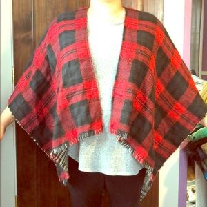 Red, charcoal, and black reversible Shaw wrap